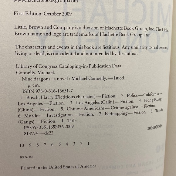 Michael Connelly Nine Dragons Hardcover First Edition with Dust Jacket - Picture 6 of 15